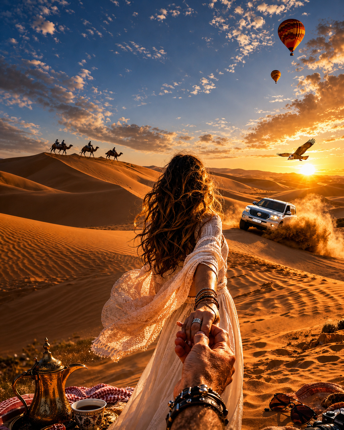 Overnight Desert Safari Dubai camp under a starry night sky in the Lahbab desert